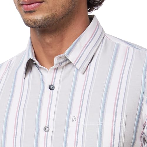 Image of Spykar Men's Regular Fit N /A Half Sleeve Striped Casual Shirts