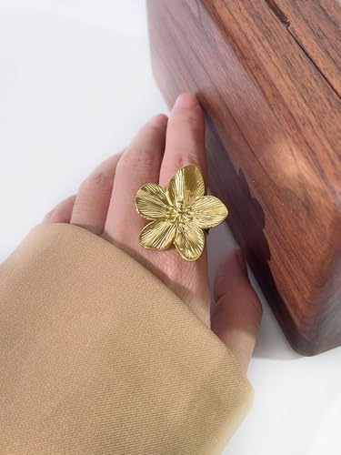 Titayen 215 Gold Flower Ring For Women Trendy Silver Floral Statement Ring Minimalist Rings Halloween Jewelry  thumb #2