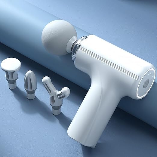 Portable Massage Gun, 4 Interchangeable Heads, Cordless Percussion Massager, White-image-48