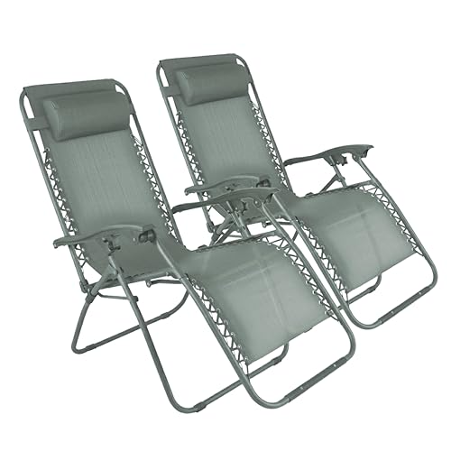 Oviala Lot de 2 fauteuils Lounge inclinable en Acier Vert de Gris