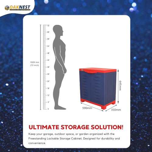 Image of Oaknest Supreme Fusion-01 Plastic Storage Cabinet | Compact & Multipurpose Storage Solution | Waterproof, Durable & Lightweight | Ideal for Home, Office & Garage | Red and Blue