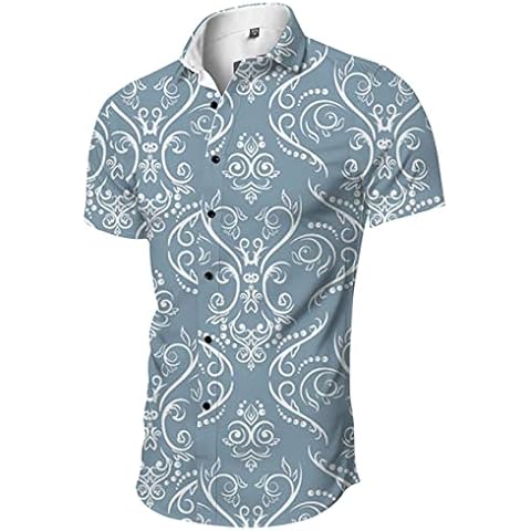 BFSGBFNTMD Summer New Flower Print Short-Sleeved Slim Fashion Lapel Shirt Men's Handsome and Simple Cover