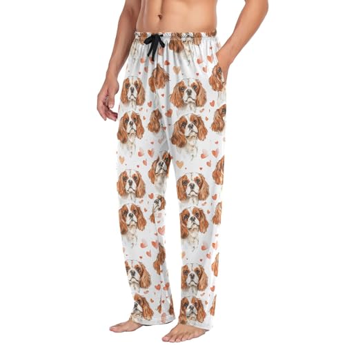 Cavalier King Charles Dog Heart White Pajama Pants Mens Lounge Pjs3