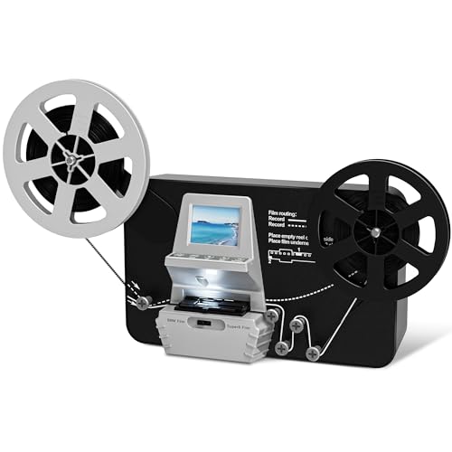 Super-Filmscanner, 8/8 mm, Konverter in digitaler Rolle (Film auf Rolle 3 Zoll, 5 Zoll, 7 Zoll und 9 Zoll), Video Digitalisierer mit LCD-Display 2,4 Zoll, 1080P und SD-Speicherkarte 32 GB