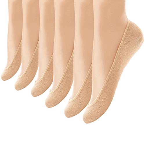 6 Pairs No Show Socks Women No Show Liner Socks Womens No Show Socks Non Slip Thin Low Cut Casual Socks (One Size,Nude)