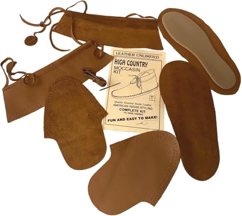 Make Your Own Moccasins - DIY Leather Moccasin Craft Project - Handmade Moccasins Kit - Miscellaneous Brown or Tan Colors (Size 5 - Suede)