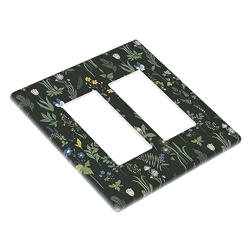 Plaque interrupteur double bascule vert foncé motif floral - 4