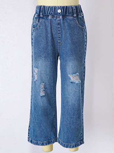 JEATHA Girls Jeans Straight Leg Denim Pants Elastic Waist Wide-Leg Baggy Trousers Y2K Fashion Streetwear2