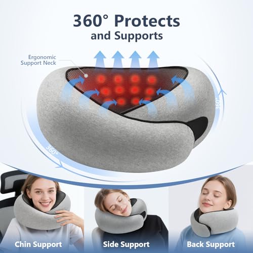 Purroch Neck Pillow Airplane, Travel Pillow with Eye Mask & Earplugs, Memory Foam Pillow with Adjustable Velcro Strap, Pillows for Travel, Plane, Car, Home, Work, Light Grey image 3