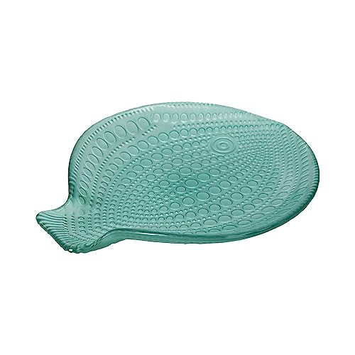 Keyhomstore - Juego de 2 platos en forma de pescado, hechos de vidrio, color verde, efecto transparente, ideal como platos para alimentos y centros de mesa decorativos. Ideal como regalo y regalos.