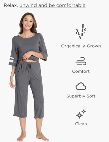 Image of GYS Bamboo Viscose Capri Pajamas for Women Set Cooling 3 /4 Sleeve Pjs
