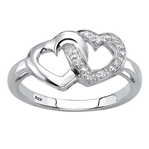 Platinum over Sterling Silver Genuine Diamond Accent Interlocking Heart Promise Ring Size 8