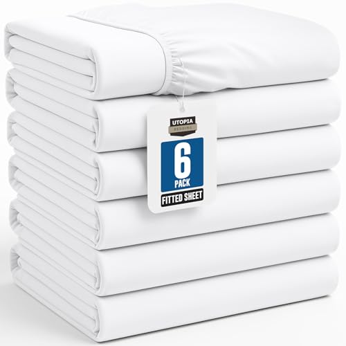 Utopia Bedding Queen Fitted Sheets - Bulk Pack of 6 Bottom Sheets...