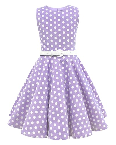 BlackButterfly Niñas 'Audrey' Vestido de Lunares Vintage Años 50 (De Lunares - Morado, 9-10 años)