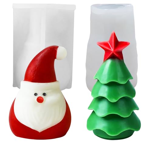 moule bougie noel,moule bougie sapin Kit 2 pièces Ornements de Noël,3D Moule à bougie pour savon fait à la main,cire,plâtre,argile polymère,résine époxy,Moule en forme de pomme de pin pour Noël