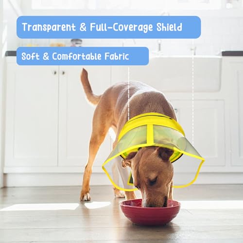 Image of Inflatable Dog Cone, Soft Dog Cone After Surgery, for M M+ L XL Dogs, with Detachable Anti Licking Shield and Inflator, 2 in 1 Adjustable Alternative, Does Not Block Vision, Lemon and Wave Style, M+