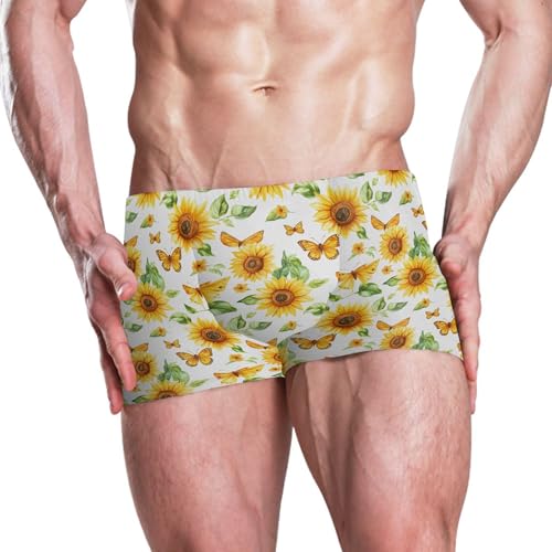 Butterfly Sunflower Mens Swim Trunk Swimwear Bathing Suit Swim Brief Square Leg Board Short S B04039772