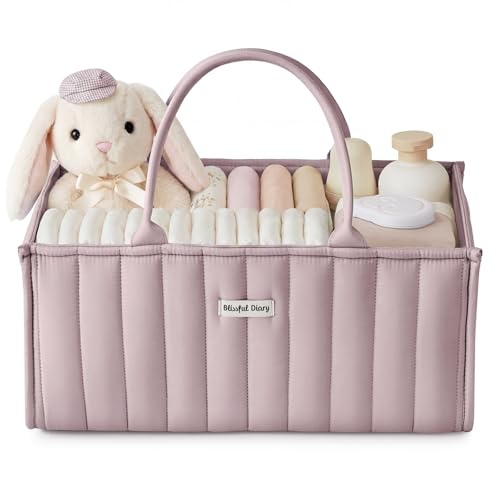 Image of Blissful Diary Baby Diaper Caddy Organizer, Stylish Storage Basket for Newborn Essentials and Diaper Station, Gift for Baby Shower and Registry Must-Have, Mauve Pink | Stylish Storage Basket