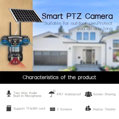 Image of TP PLUS V380PRO Outdoor Solar Security Camera, 12MP Triple Lens, PTZ, PIR Motion Detection, Battery Powered, 4G SIM,| Wireless Home Security Camera with Mobile App| HD Night Vision | Motion Detection
