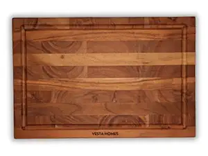 Vesta Homes Large Wooden Chopping Board/Cutting Board/Serving Board, Plate for Vegetables, Fruits & Cheese | Natural Acacia Wood | 38 x 25.5 x 2.5 cm | Handcrafted | Made in India