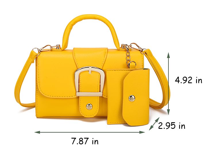 Image of Women Top Handle Clutch Handbag Cute Purse for Girls trendy Small Crossbody Bag Yellow