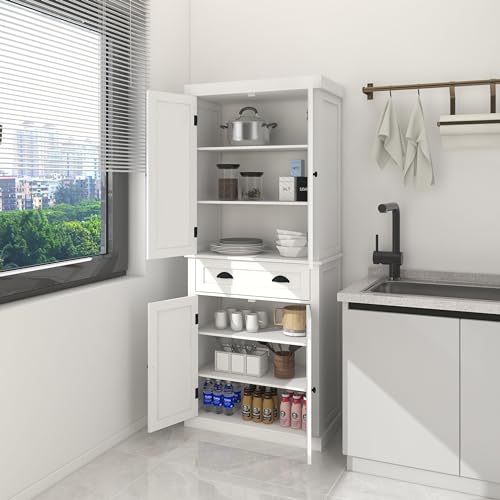 GDFStudio 71" Kitchen Pantry Storage Cabinet, Freestanding Cupboard with 4 Doors Drawer 2 Adjustable Shelves Large Capacity Storage Cabinet for Kitchen Dining Room Living Room by GDFStudio - Image 5