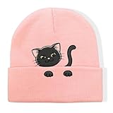 AmaAccess Cute Cat Beanie Funny Cat Lover Gifts, Animal Knit Hat for Women and Men (Pink)