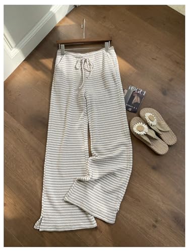 GORGLITTER Women's Striped Knit Pull On Pants Wide Leg Low Rise Bell Bottom Lounge Trousers Fall 20254