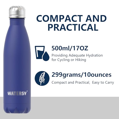 Watersy Stainless Steel Water Bottles,17Oz/500Ml Insulated Water Bottles,Deep Blue Metal Water Bottle Keeps Drink Cold And Hot,Bpa Free Kids Water Bottles For School,Gym,Travel,Sports thumb #2