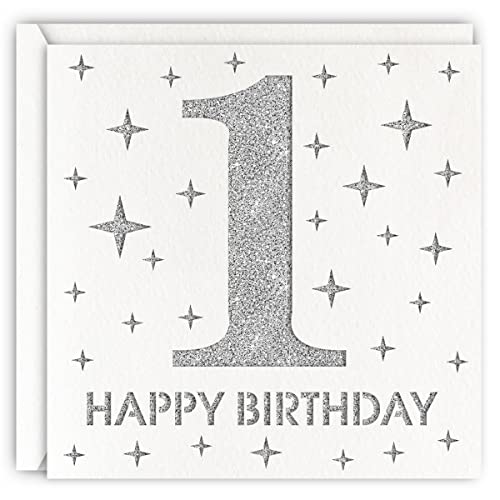MAGJUCHE Silver 1st Birthday Card, Laser Cut Glitter Girl Boy Age 1 Gift For Daughter, Son