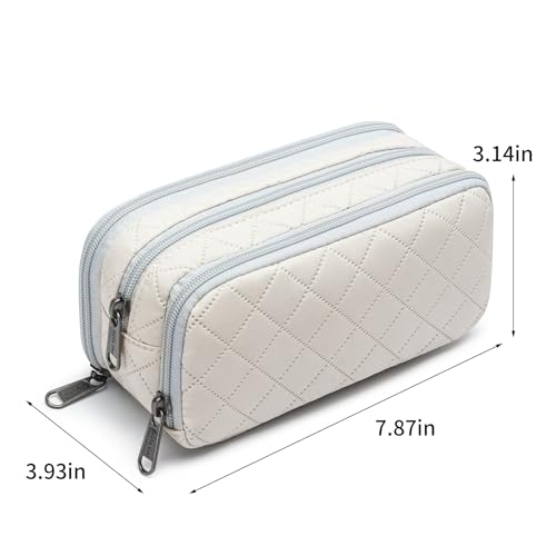 Image of Della Gao Large Pencil Case, Big Capacity Pencil Pouch with 3 Compartments, Office Pencil Bag with Zipper, Big Pen Case for Adults (01-3Beige)
