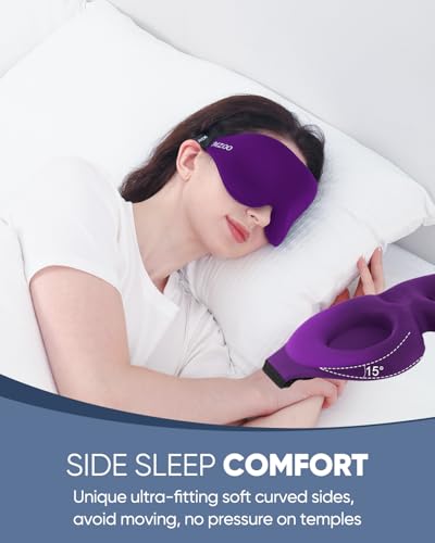 MZOO Luxury Sleep Eye Mask for Side Sleeper Men Women, Zero Eye Pressure 3D Sleeping Mask, Light Blocking Patented Design Night Blindfold, Soft Eye Shade Cover for Travel, Purple - Image 4