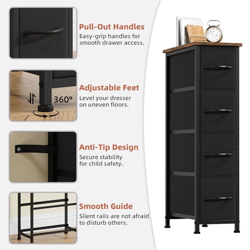 Image of Somdot Narrow Dresser for Bedroom, 4 Drawer Storage Cabinet