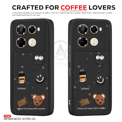 Image of AESTMO Back Case Cover for Infinix Note 40 Pro 5G | Cute Fun Cartoon 3D Ball | Coffee Silicone Case | Full Body Protection | Camera Protection Back Cover for Infinix Note 40 Pro 5G (Black)