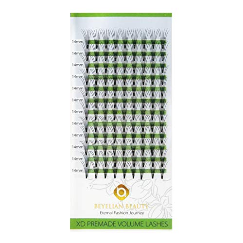 BEYELIAN Premade Fans Eyelash Extensions D Curl 0.10mm Pre made 6D for Volume Thick Sets Glue Bonded Knot-free Lashes (14mm)