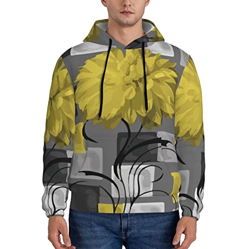 Mens Sweatshirt Geometric-Flowers-Yellow-Grey Hoodie Sport Hip Hop Hooded Pullover Tops #TOP2