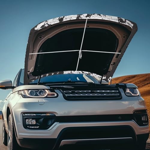Image of Sunset American Flag Skull Washed Car Hood Cover for Leaves for Auto Car Truck, Van, SUV, Pickup