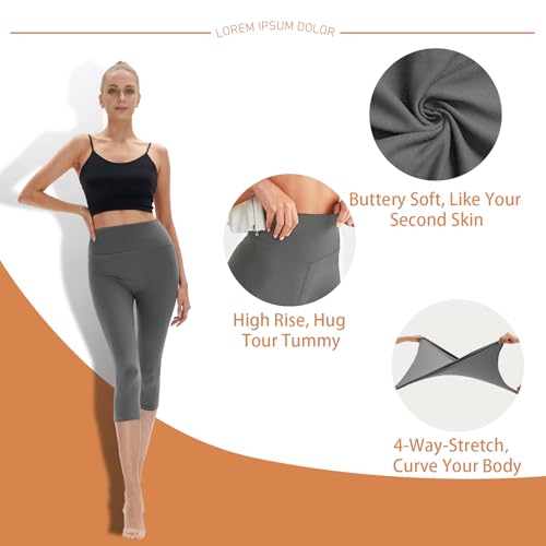 High Waisted Leggings for Women - No See Through Tummy Control Cycling Workout Yoga Pants with Pockets Reg & Plus