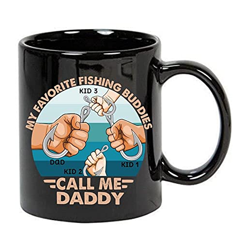 Custom Name Father's Day Mug My Favorite Fishing Buddy Call Daddy Best Gifts To Dad Grandpa From Daughter Son Coffee Cup For Birthday Christmas, 3 Kids