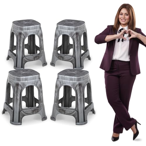 Image of MAHARAJA Strong & Durable Stool | Modern Beige Polypropylene Stackable Stool | Set of 1, Pre-Assembled (Silver, Pack of 4)