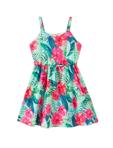 Image of PATPAT Girls Summer Dress Hawaiian Floral Beach Tropical Sundress 2-7 Years | Midi Spaghetti Strap Dress with Lining