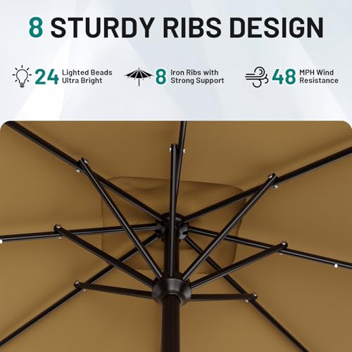 Image of AreShark 8' X 10' Rectangular Patio Umbrella with Solar Lights, Lighted Solar Umbrella with Crank, Outdoor Table Umbrella for Garden, Deck, Backyard, Pool and Beach, Khaki