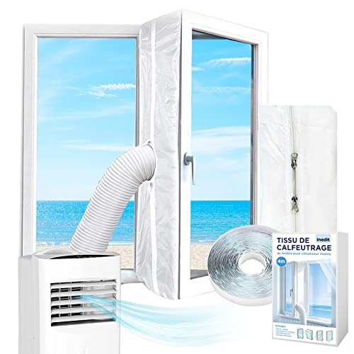 Kit Fenêtre Climatiseur Mobile (400 CM) Joint de Fenêtre - Tissu de Calfeutrage Fenetre pour Climatiseur - Compatible avec Tous les Modèles - INSTALLATION RAPIDE & FACILE