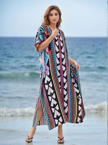 Image of IMAGEKOPE Kaftan Dresses for Women Plus Size Bathing Suit Cover up Vneck Batwing Dress Loose fit Moroccan Caftan mumu Dresses