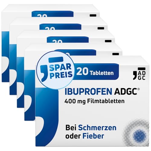 IBUPROFEN ADGC® 400mg Set 5x 20 Stück – gegen leichte bis mäßige Schmerzen wie Kopfschmerzen, Zahnschmerzen und Regelschmerzen sowie Fieber