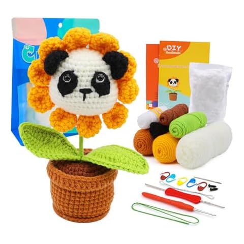 YYGMSS Crochet Kits for Beginner Cute Panda Flower Shaped Knitting Kits Easy Learn Step-by-Step Cover