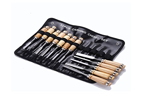 Impugnatura in legno CLICLED Set da 12pz Scalpelli Sgorbie per Legno, Impugnatura in Legno, Lame in Acciaio, Attrezzi Manuali
