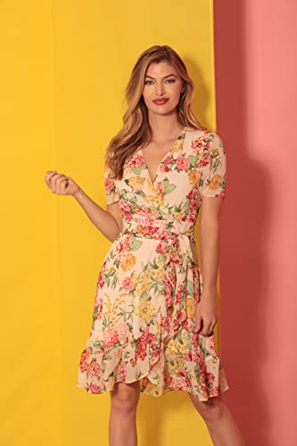 London Times Women's Faux Wrap Dress with Ruffle Skirt Occasion Shower Office Career4