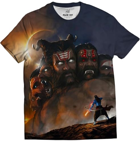Image of STAND OUT All Over Printed Shiva, Krishna, Hanuman, Kali, Ram and Ravana, Ramayan, Bagavath Githa, Buddha Religious, Spiritual, Hindu Gods T-Shirts