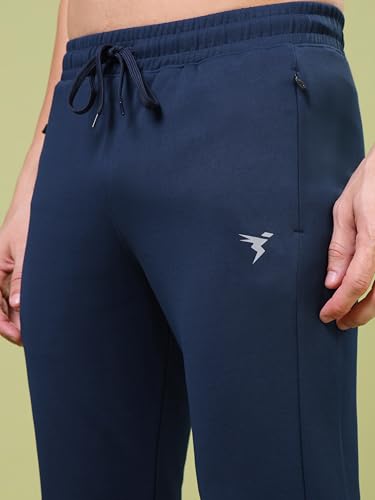 Image of TECHNOSPORT Men's Slim Fit Track Pants with Zip Pockets, ELASTO Plus Quick Dry Stretchable Lightweight Lower for Gym Running Yoga and Sports